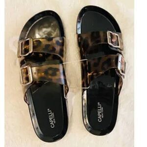 Capelli New York Jelly Leopard Print Slide Sandals Size 8 Summer Black Slipper